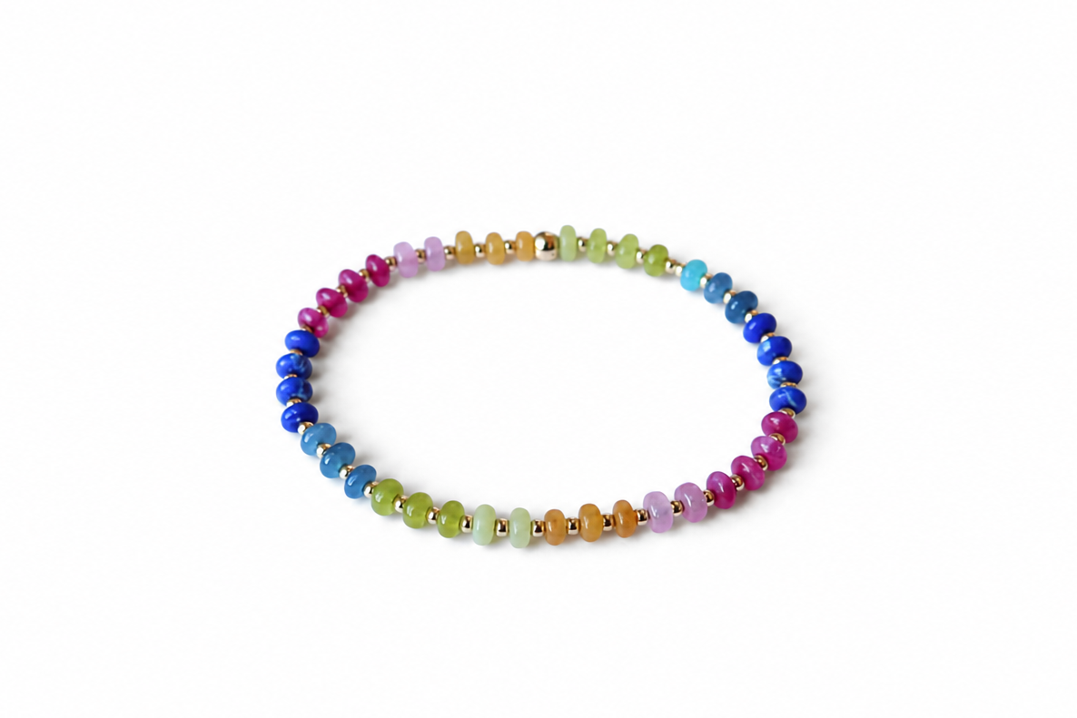 Multicolored beaded bracelet on a white background